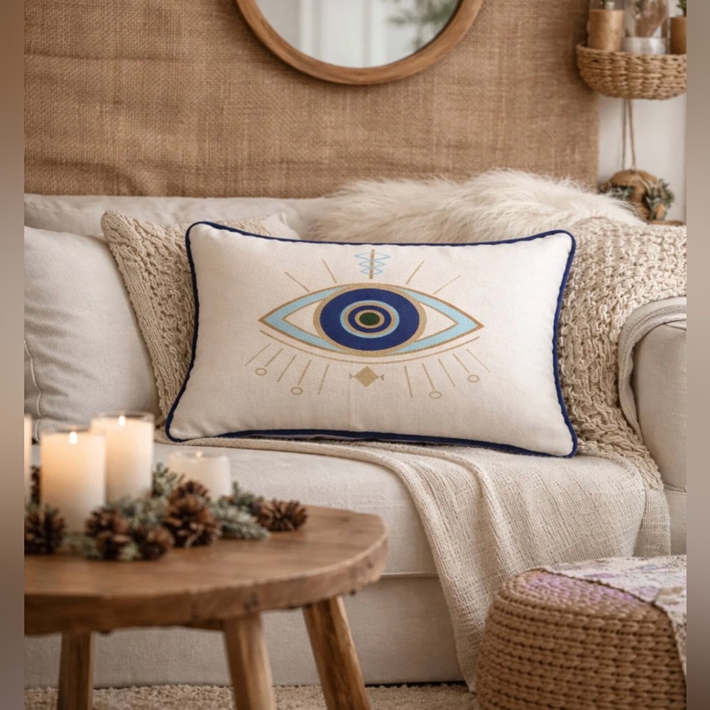 HP! X4 ✨ Neutral Evil Eye Throw Pillow Cover - 12 x20 inches NWOT